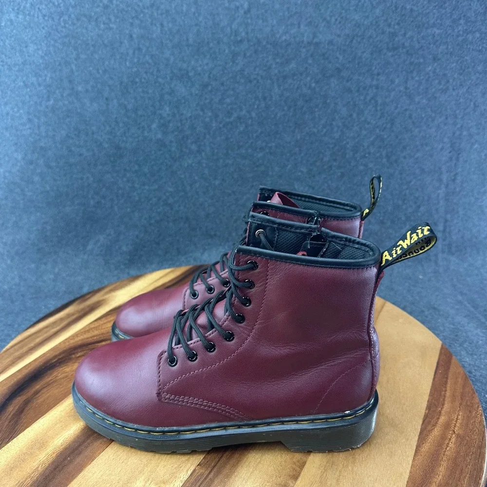 Dr Martens 1460 J Womens Burgundy Leather Lace Up Side Zip Combat Boots Size 5L